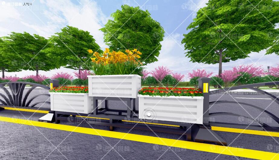 道路中間的隔離欄花箱圖片