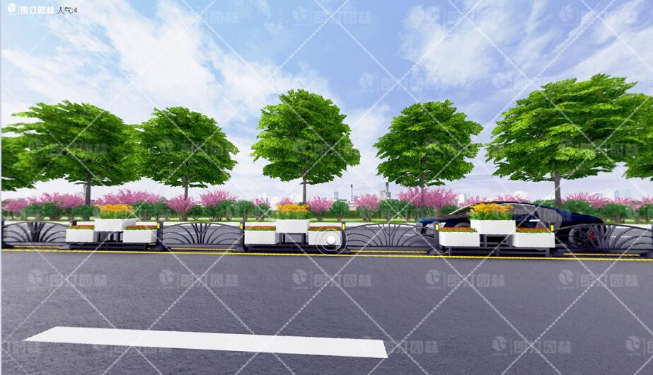 朗汀園林品字型花箱道路隔離景觀設計圖