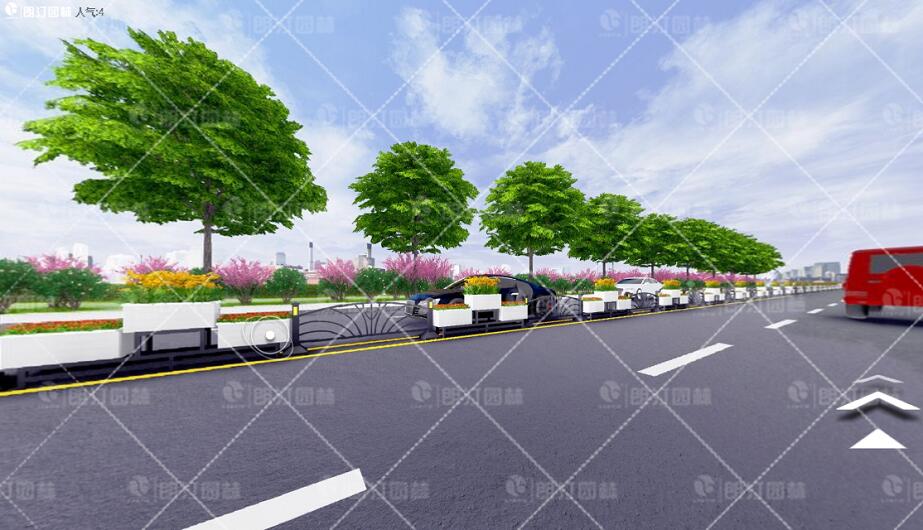 道路中間的隔離欄花箱圖片