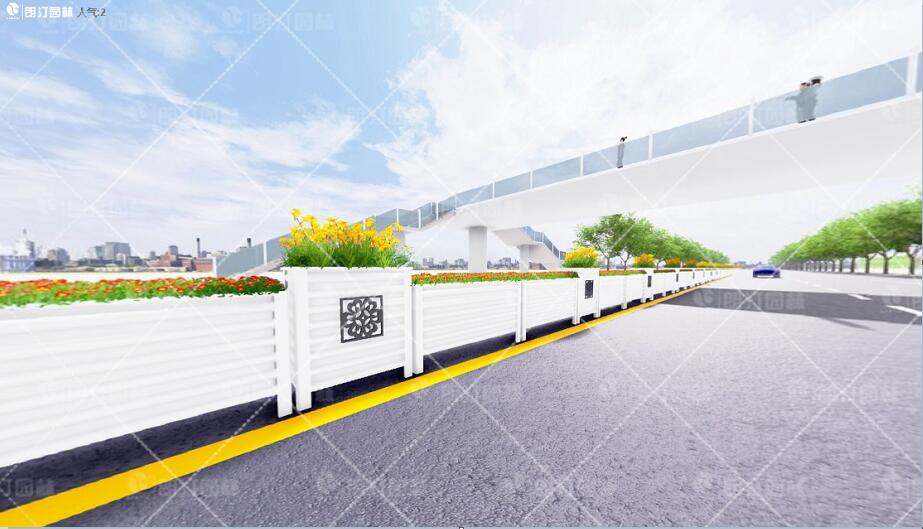 成品隔離花箱圖片，城區道路綠化花箱圖片，朗汀園林19款唐寶相組合花箱景觀設計圖
